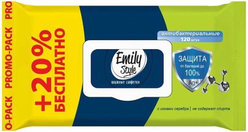 EMILY STYLЕ салфетки влажные антибактериальные 120шт уп.с крышкой